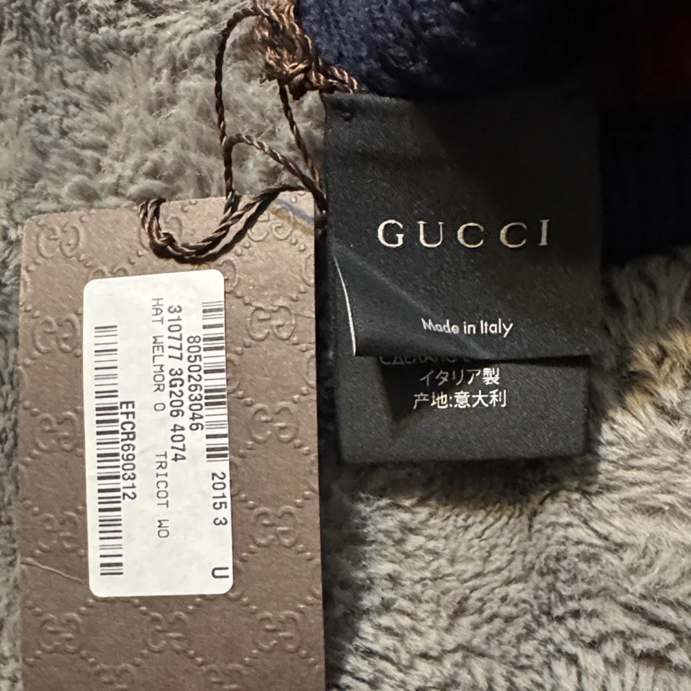 Gucci Kids Red and Navy Striped Knit Beanie - Picture 3 of 3